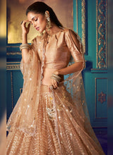 Load image into Gallery viewer, Shop Unbeatable Beige Soft Net Sequin And Zari Work Stylish Lehenga Choli
