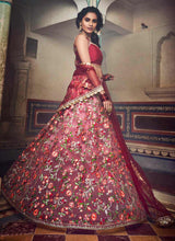Load image into Gallery viewer, Buy Fine Fine red and Pink colored soft net base Lehenga Choli
