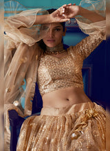 Load image into Gallery viewer, Buy Modish Beige Colored Soft Net Sequin And Zari Work Ethnic Lehenga Choli
