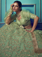 Load image into Gallery viewer, Dazzling Sea Green Soft Net Base Wedding Special Designer Lehenga Choli
