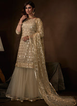 Load image into Gallery viewer, Enthusiastic Ethnic Beige Color Soft Net Sharara Suit
