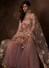 Load image into Gallery viewer, buy Beautiful Blush Pink colored Soft Net Base partywear Sharara Suit
