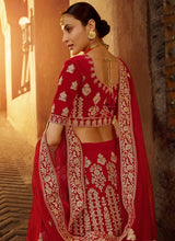 Load image into Gallery viewer, Delightful Red Velvet Base Embroidered Bridal Lehenga Choli Set
