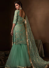 Load image into Gallery viewer, Buy Pale Green Soft Net Festive Wear Sharara Suit
