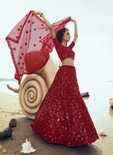 Load image into Gallery viewer, Romantic Red Soft Net Base Sequin Work Lehenga Choli
