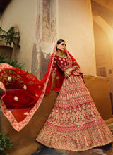 Load image into Gallery viewer, Buy Incredible Red Velvet Base Embroidered Bridal Lehenga Choli
