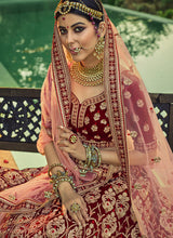 Load image into Gallery viewer, Online weddingwear heavy work embroidery velvet base lehenga choli
