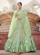 Load image into Gallery viewer, Pastel Green color soft net base sequins work lehenga choli
