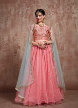 Load image into Gallery viewer, Glossy Pink Color Soft Net Base With Sequins Work Lehenga Choli Set
