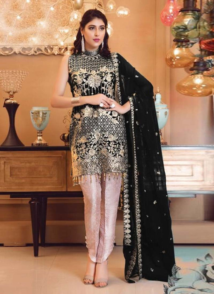 Glamorous Black color Georgette base Pakistani style suit with Sequins -Zari work
