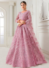 Load image into Gallery viewer, Graceful pink Heritage Lehenga embellished with resham dori work
