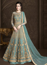 Load image into Gallery viewer, popular partywear heavy work rama green soft net base designer gown
