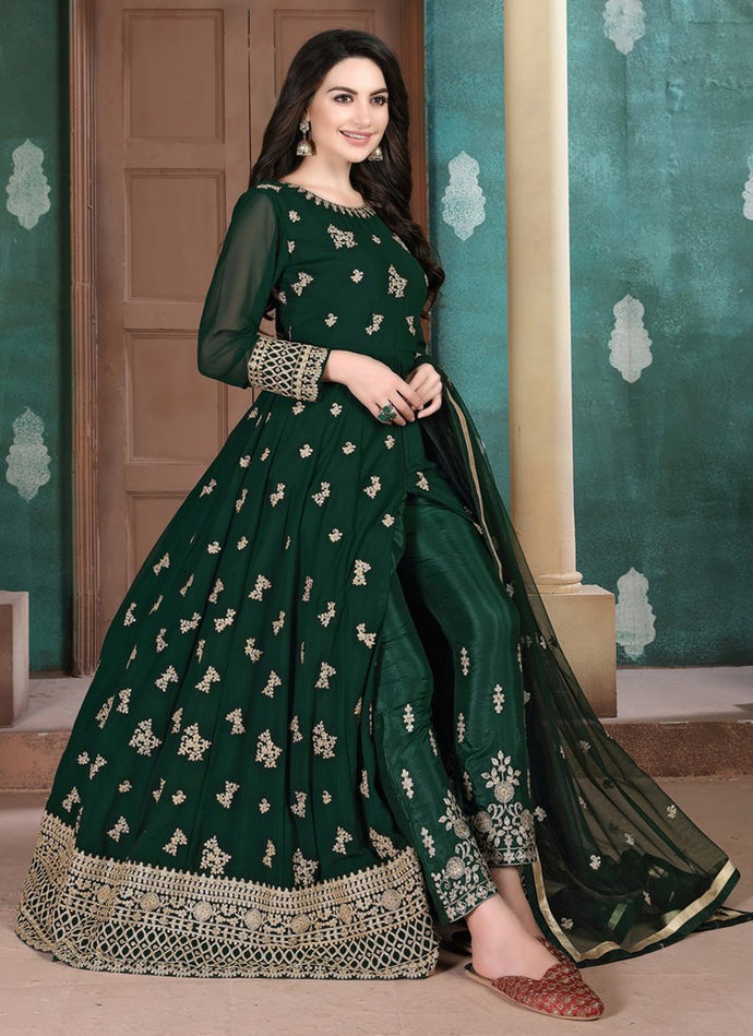 Mesmerizing Green Color Georgette Base Designer Anarkali Suit