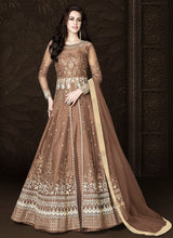 Load image into Gallery viewer, beautiful brown colored wedding wear Zari work designer gown
