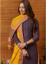 Load image into Gallery viewer, buy Purple mauve colored partywear art silk palazzo suit
