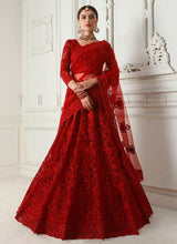 Load image into Gallery viewer, Red heavy work bridal heritage lehenga choli set
