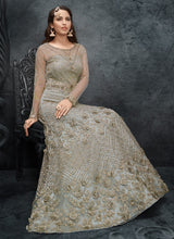 Load image into Gallery viewer, Buy weddingwear grey colored heavy work gown
