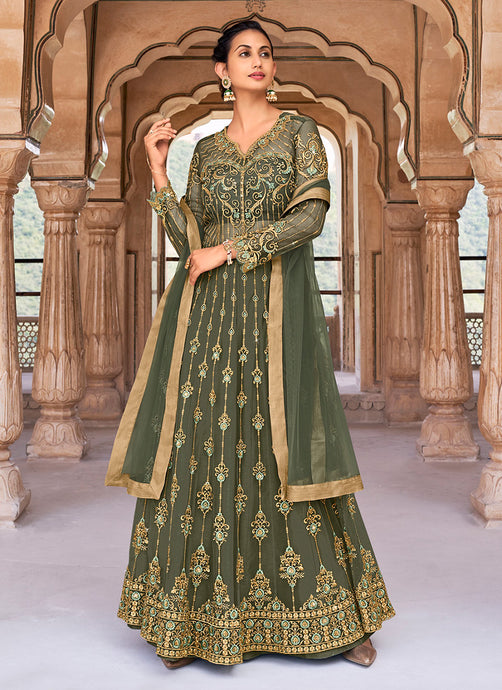 Forest Green Color Heavy Embroidered And Stone Work Designer Gown
