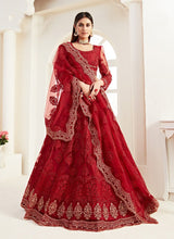 Load image into Gallery viewer, Iconic red colored heritage soft net base lehenga choli set
