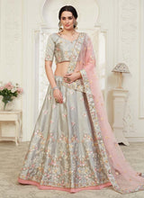 Load image into Gallery viewer, thunder grey fantastic extraordinary weddingwear silk base lehenga choli
