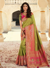 Load image into Gallery viewer, Alluring Yellow Green color Silk base Saree with Silk weave embroidery
