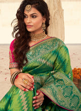 Load image into Gallery viewer, buy Elegant Green color texture Silk base Half and Half Saree
