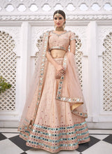 Load image into Gallery viewer, peach outstanding weddingwear mirror work embroidered lehenga choli
