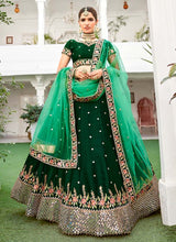 Load image into Gallery viewer, fantastic forest green colored mirror work embroidered lehenga choli
