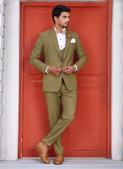 Single Breasted two button Dark Khaki color Structured fit Suit