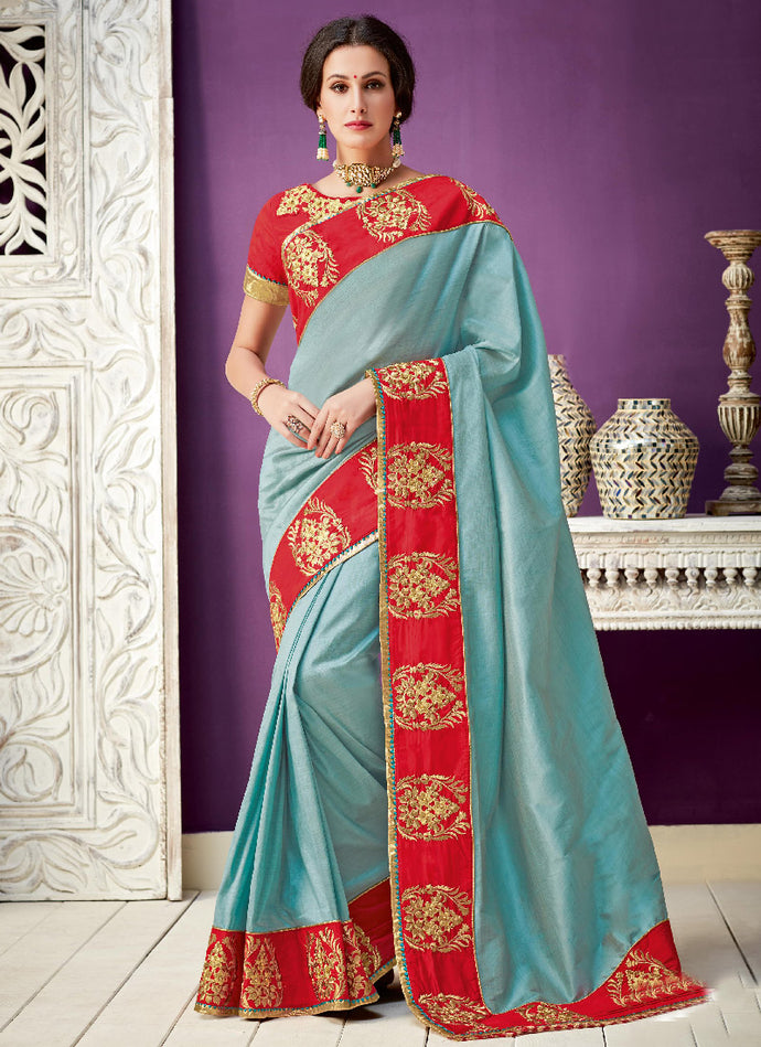 Sophisticated sky blue dori work intricated georgette saree