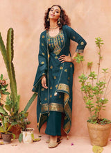 Load image into Gallery viewer, Dark Green Color U-Neck Art Silk Base Pant Style Suit With Dupatta
