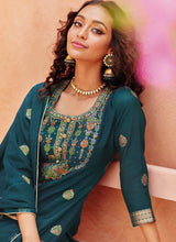 Load image into Gallery viewer, Buy Dark Green Color U-Neck Art Silk Base Pant Style Suit With Dupatta
