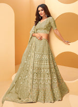 Load image into Gallery viewer, Pista Green Color Soft Net Base Stone And Zari Work Lehenga
