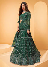 Load image into Gallery viewer, Green color Soft Net fabric Heavy work Crop Top Lehenga Choli
