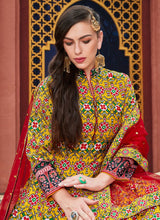 Load image into Gallery viewer, buy yellow color texture printed silk base designer anarkali suit
