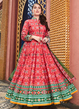Load image into Gallery viewer, Printed Red and green color silk base designer anarkali suit
