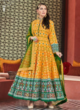 Load image into Gallery viewer, sunshine Yellow color silk base party wear anarkali suit
