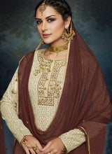 Load image into Gallery viewer, Buy graceful cream color lucknowi and beads work base sharara  suit
