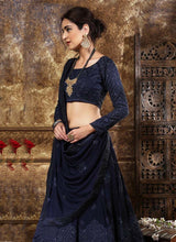 Load image into Gallery viewer, buy novelty navy blue colored georgette base lucknowi designer lehenga choli
