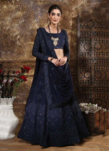 Load image into Gallery viewer, novelty navy blue colored georgette base lucknowi designer lehenga choli
