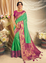 Load image into Gallery viewer, Bright purple and green embroidered silk saree
