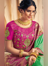 Load image into Gallery viewer, Shop purple and green silk saree
