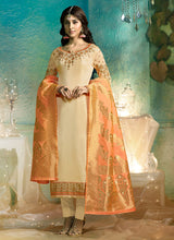 Load image into Gallery viewer, glorious off-white and orange salwar suit with printed dupatta
