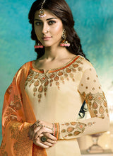 Load image into Gallery viewer, Order glorious off-white and orange salwar suit with printed dupatta
