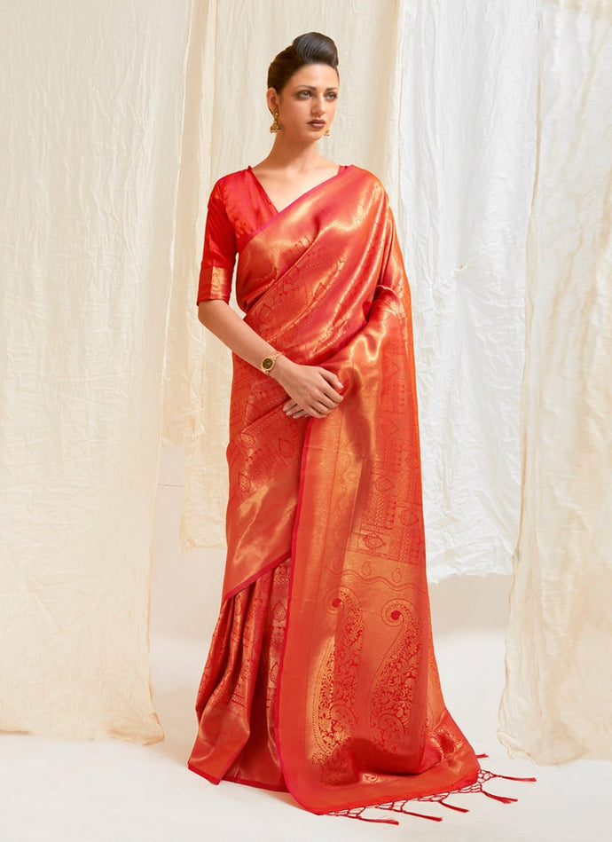 Elegant Dark orange color Slik weave work Silk base Saree