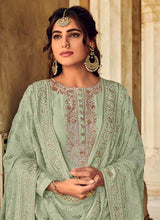 Load image into Gallery viewer, Buy Engrossing Dark Sea Green color Silk base Sharara salwar suit with dupatta
