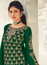 Load image into Gallery viewer, buy Forest Green color Georgette base Palazzo salwar suit with Dori work

