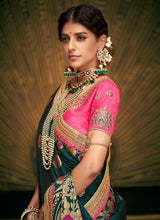 Load image into Gallery viewer, glamorous green color bridesmaid silk weave saree
