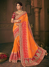 Load image into Gallery viewer, attractive orange color bridesmaid silk weave saree
