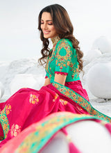 Load image into Gallery viewer, Buy Traditional rani pink color silk weave with lace border saree
